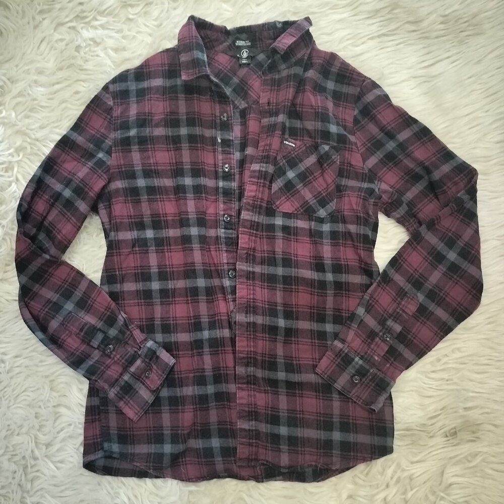 Volcom Flannel Burgundy and Black